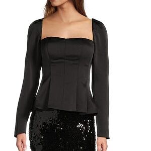 NWOT Antonio Melani Jaylani Crepe Square Neck Long Sleeve Peplum Blouse